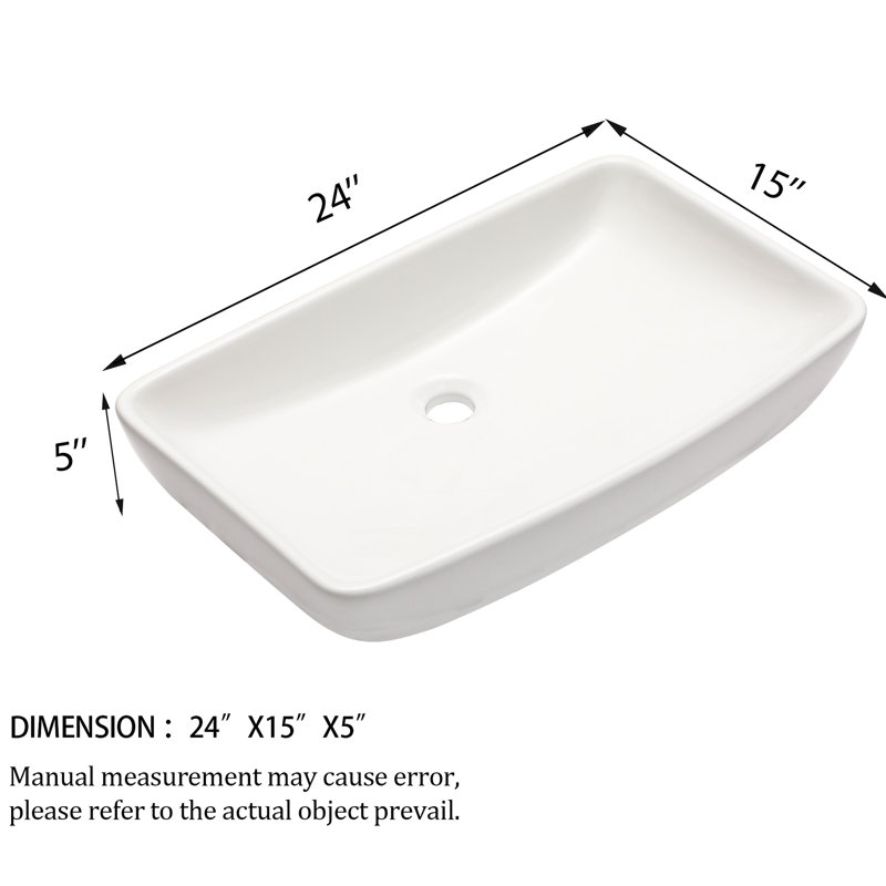 Lavabo de salle de bain vasque rectangulaire en céramique 24 po x 15 po - aspect moderne, teinture, installation facile sur le comptoir pour différents espaces Blanc moderne, chic, idéal divers