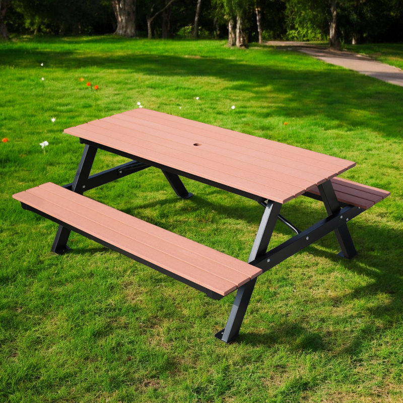 Outdoor HDPE Picnic Table Benches Set , Rectangle Patio Dining Table Bench Set, Anti-Rust Long Life Span