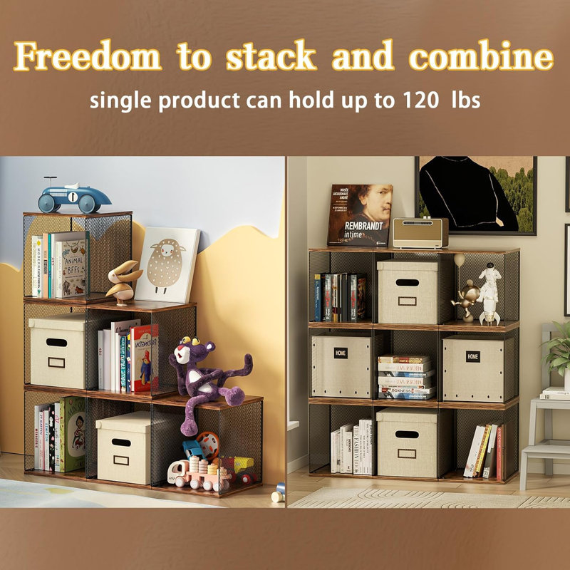 2 Cube Storage Rack Bookshelf DIY Variable Stackable Black Brown Wood