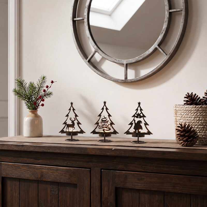 Ensemble de 3 photophores en métal en forme de sapin de Noël, supports pour bougies de Noël