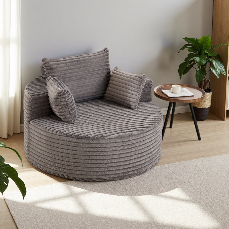 Canapé-lit simple en velours côtelé 50 po, sans assemblage requis, fauteuil moelleux moderne pour le salon, Gris