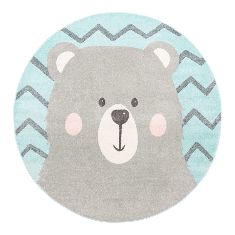 Tapis pour enfant Whimsy Kids, Rond 7 pi 10 po, Bleu/gris