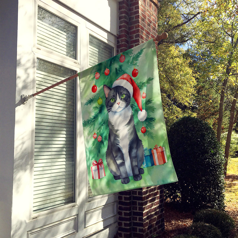 Cat By the Christmas Tree House Flag, American Polydactyl