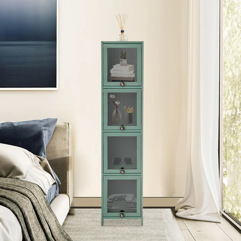 4-Tier Storage Cabinet Small Narrow Organizer Cabinet Freestanding Corner Cabinet For Bedroom, Living Room, Study Room, Green