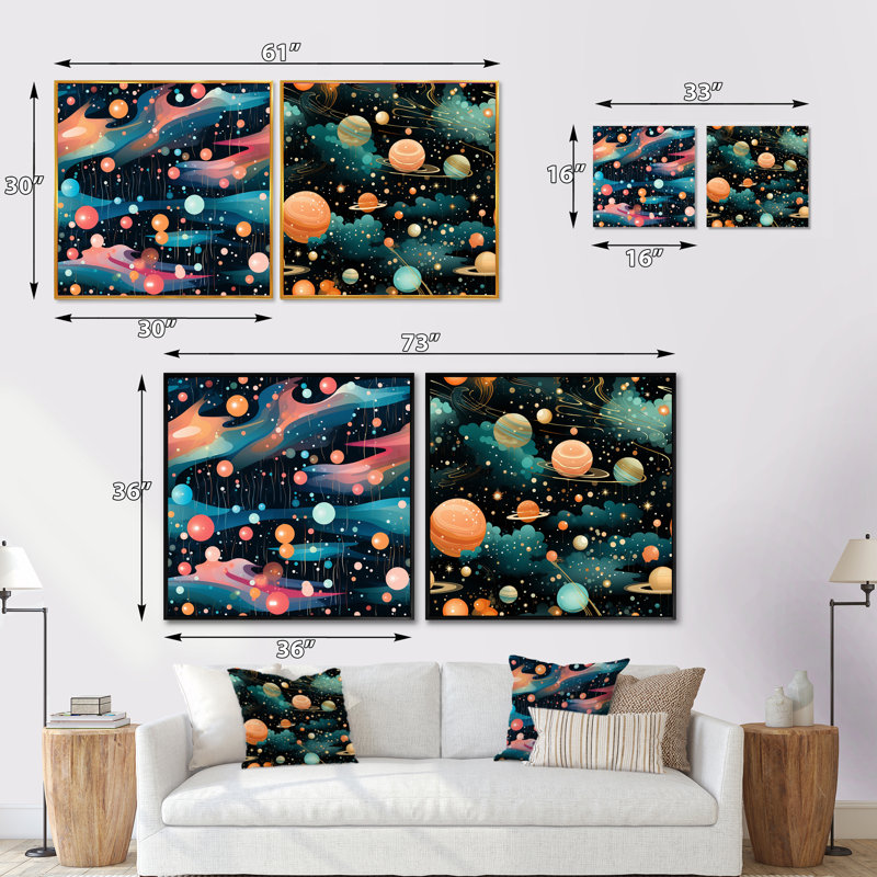 Klutsch - Ensemble de 2 collages carrés abstraits, Cadre flottant noir, H 30 po x l 61 po