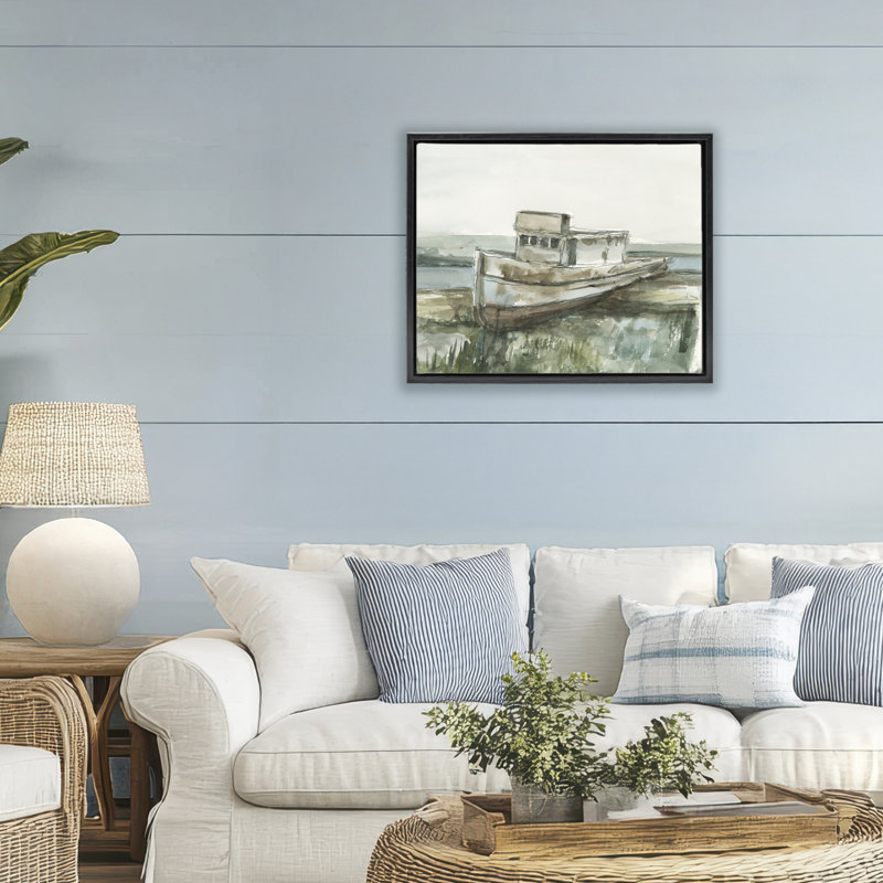 Cadre flottant pour bateau de pêche échoué, design par Ethan Harper, Cadre flottant noir de jais, H 17 po x l 21 po