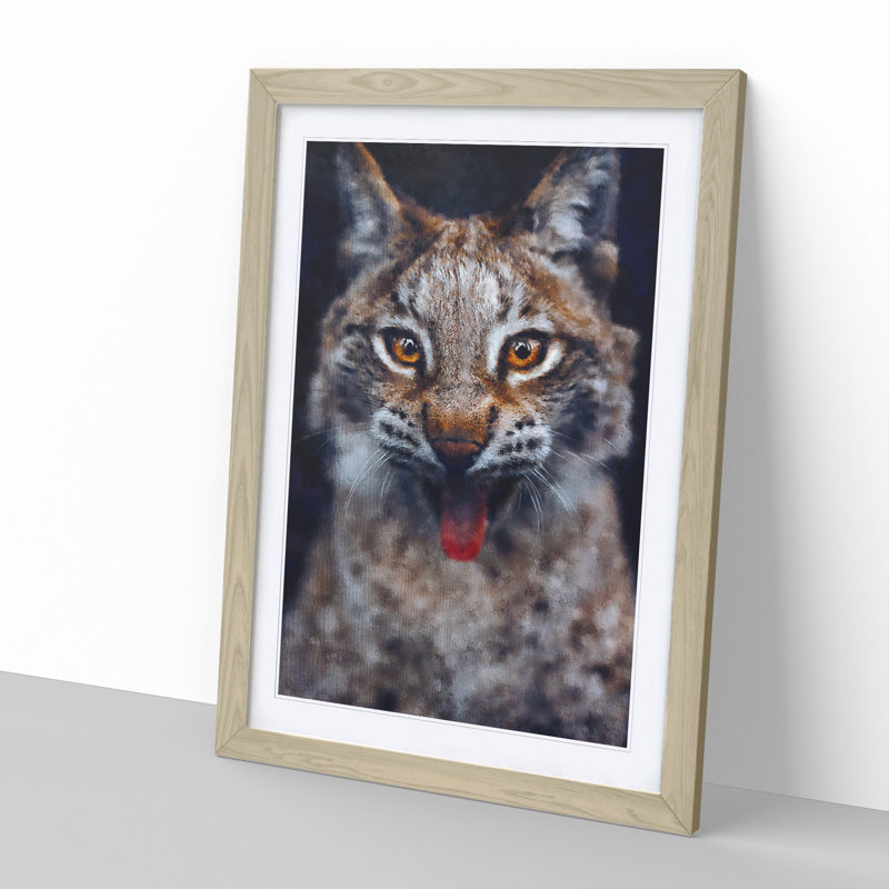 Lynx Cat - Picture Frame Graphic Art, Oak Framed, 36cm H x 27cm W x 2cm D