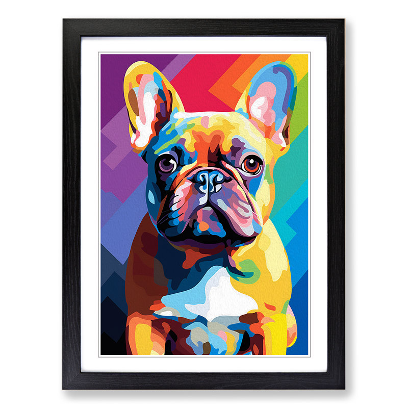 French Bulldog Colour Field - Framed Print, Black, 34cm H x 25cm W x 2cm D