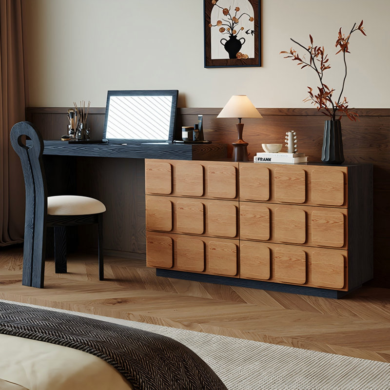 47.24"Brown and Black Vanity and Chest of Drawers
