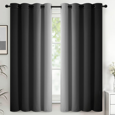 Ombre Black  Thermal Insulated Curtains, Grommet Top Gradient Window Drapes 2 Panels