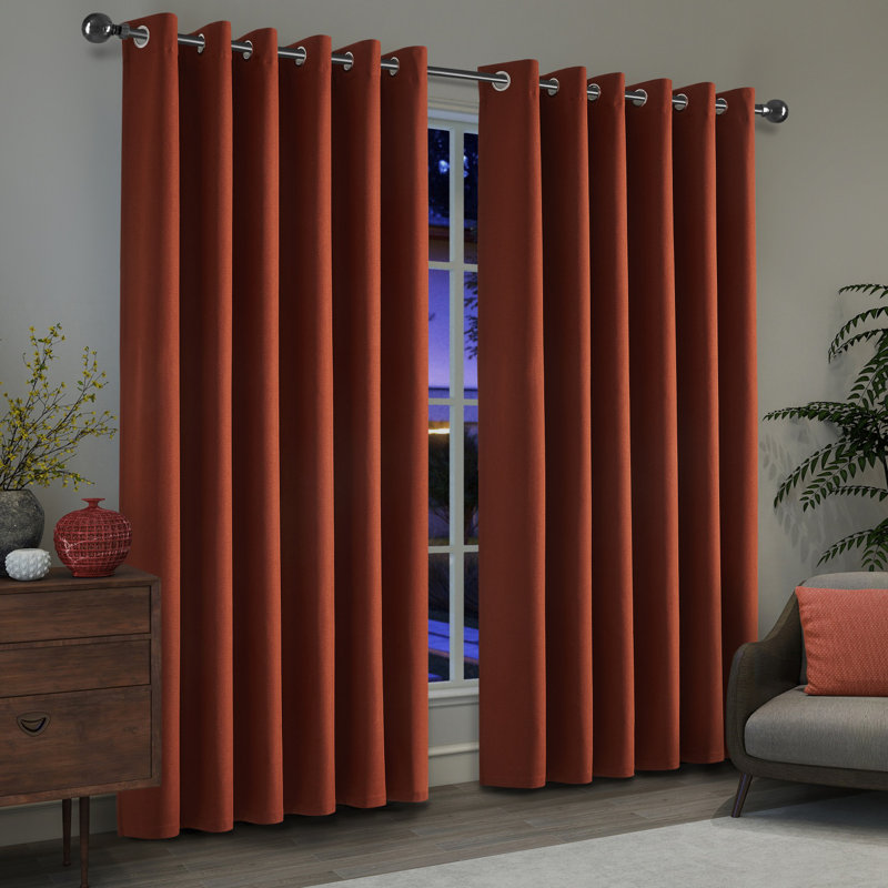 Linen Blend Blackout Curtain Panel Pair, 168cm Width x 183cm Drop, Rust
