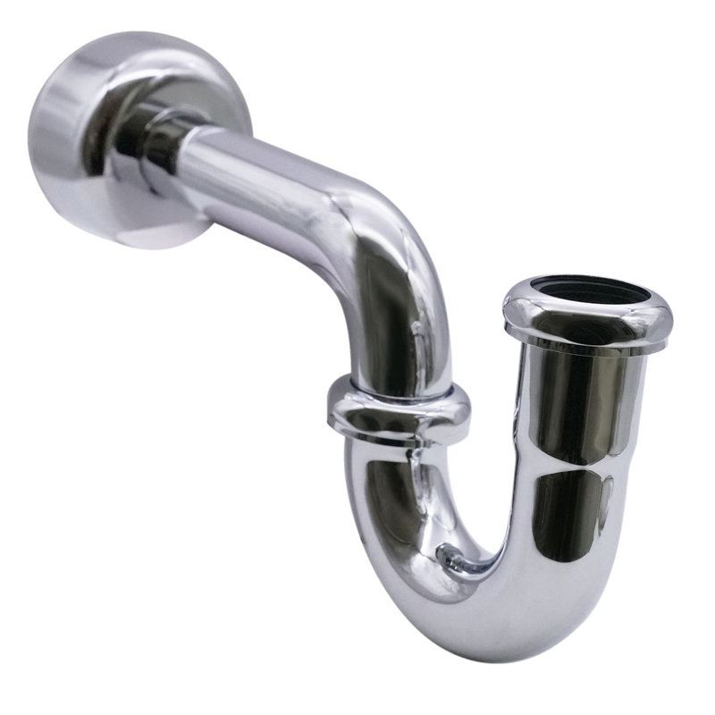 Siphon en P de 1-1 / 2 po de diamètre extérieur 17 avec bride haute, Chrome poli