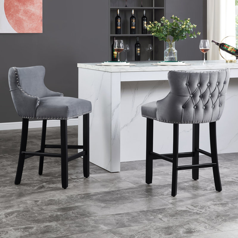 Tabourets de bar rembourrés en velours Lendell, Gris