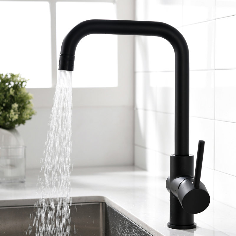 Robinet d'évier de cuisine à poignée simple en laiton noir