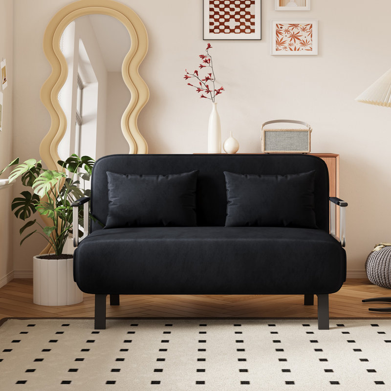 Accoudoir carré en velours de 55,1 po Conneaut, Velours noir, H 35,5 po x l 39,4 po x P 28,4 po