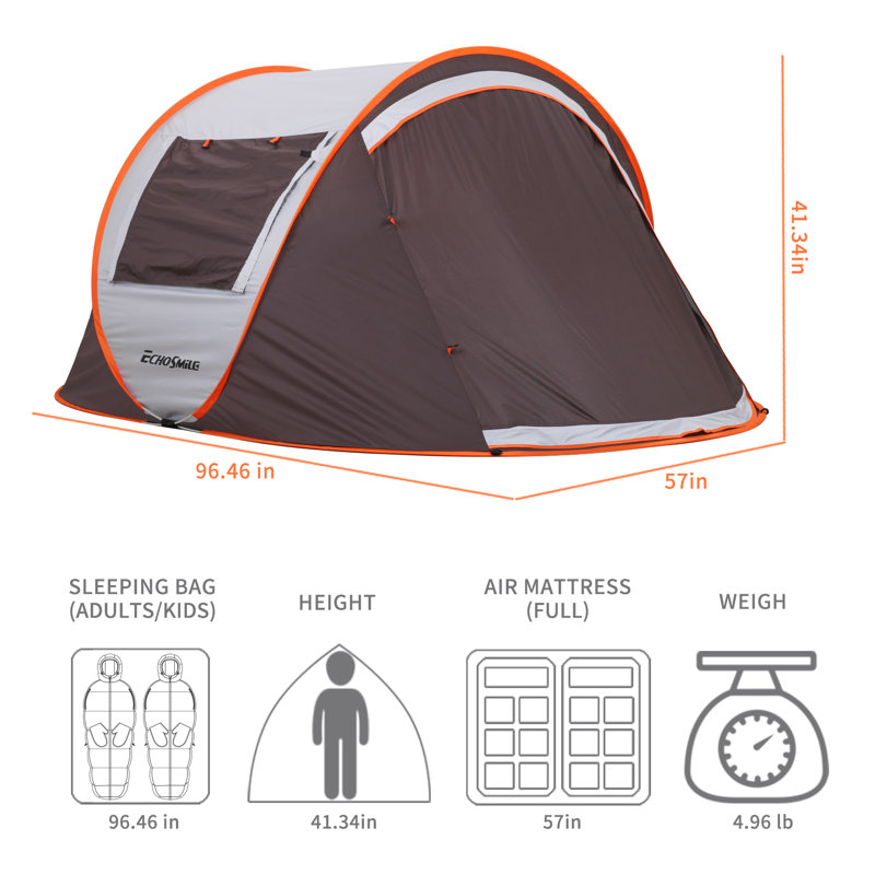 EchoSmile Gray and White 2-Person Pop-Up Camping Tent