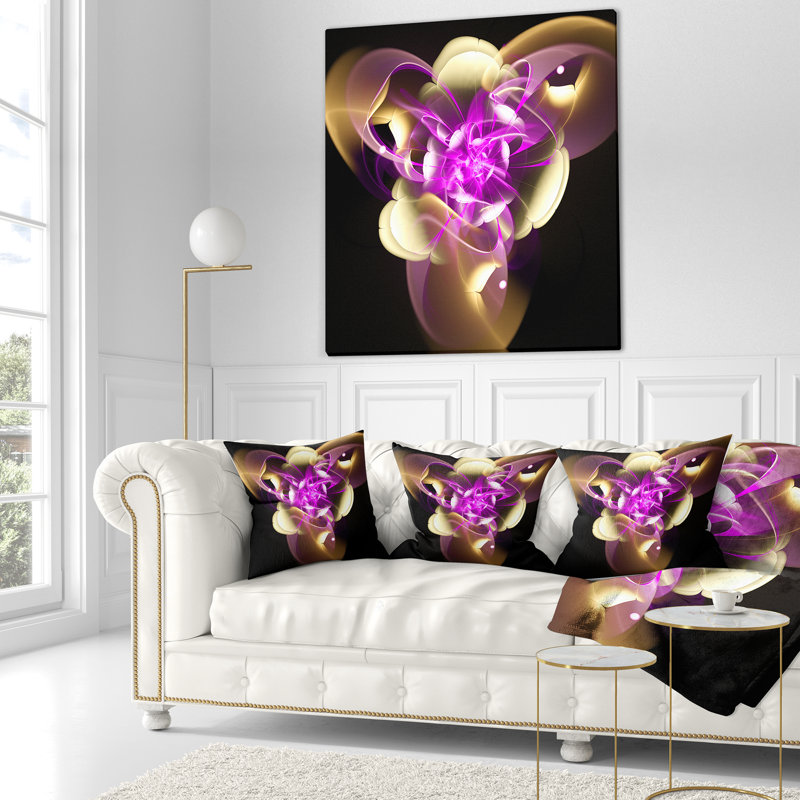 Coussin de conception à fleur fractale Abstract, 16 po x 1 po, Coussin décoratif, Mauve / doré