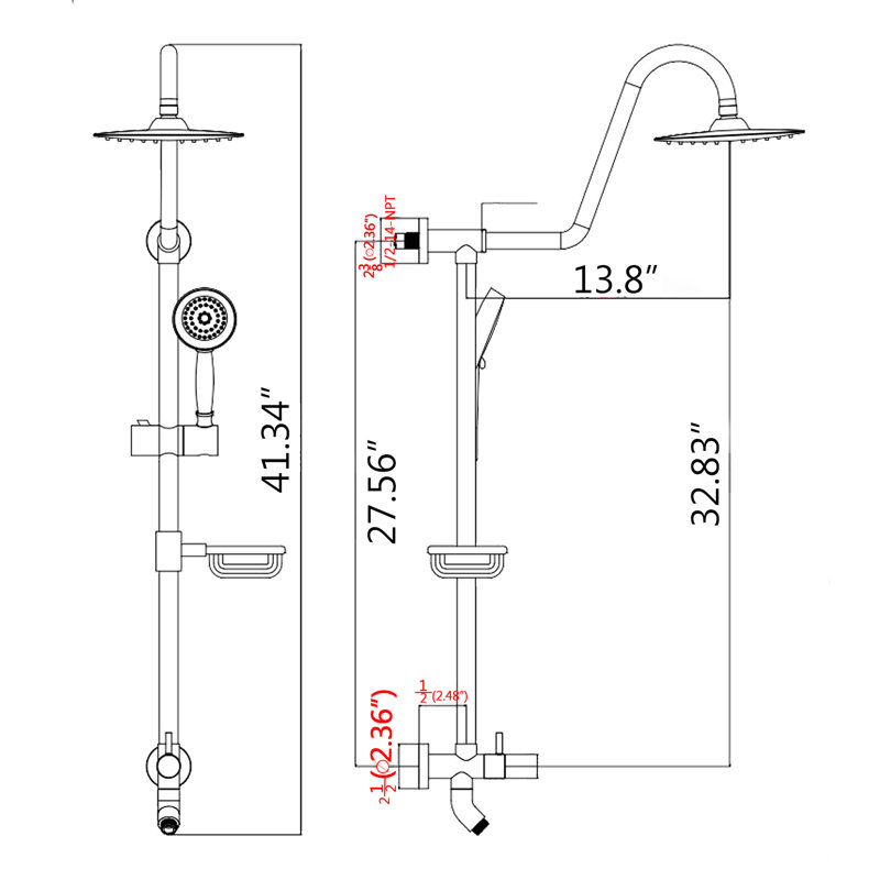 10" Rainfall & Handheld Showerhead Shower System With Matte Black Slide Mass Head And Bar