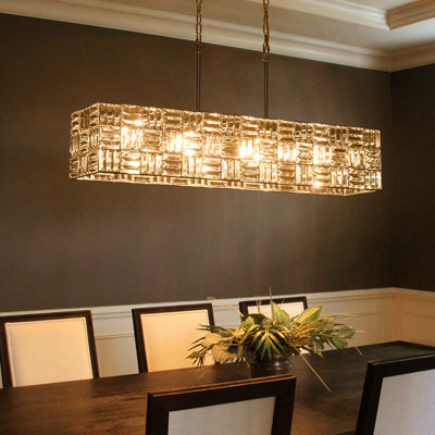 8 - Light Linear Island Rectangular Crystal Chandelier