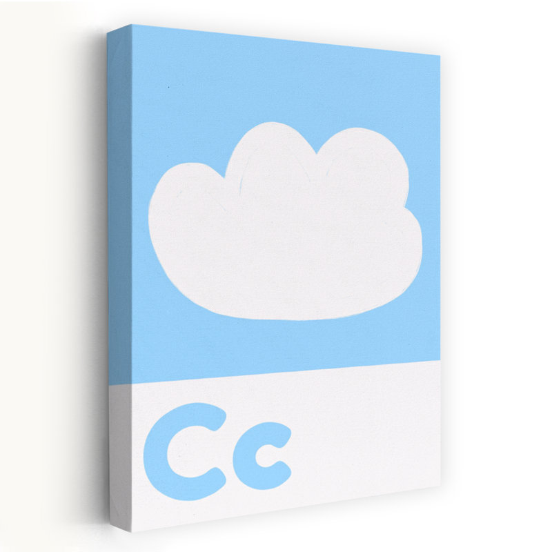 Affiche murale abstraite contemporaine représentant un ciel nuageux et un paysage naturel, avec alphabet et alphabet