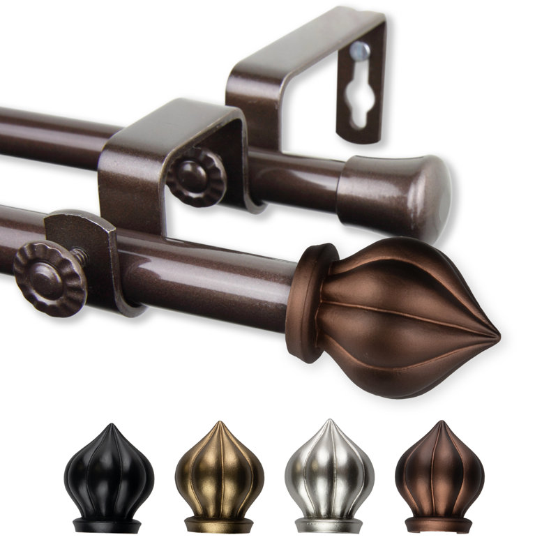 Tringle à rideaux double Primrose 5/8 po de diamètre, Cacao, 84" – 120"