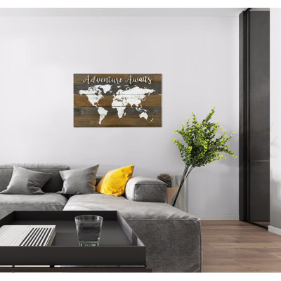 Décoration murale carte du monde Rustic Adventure