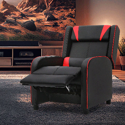 Massage Recliner Gaming Chair, PU Leather Single Sofa Video Game Chair with Remote & Lumber Support
