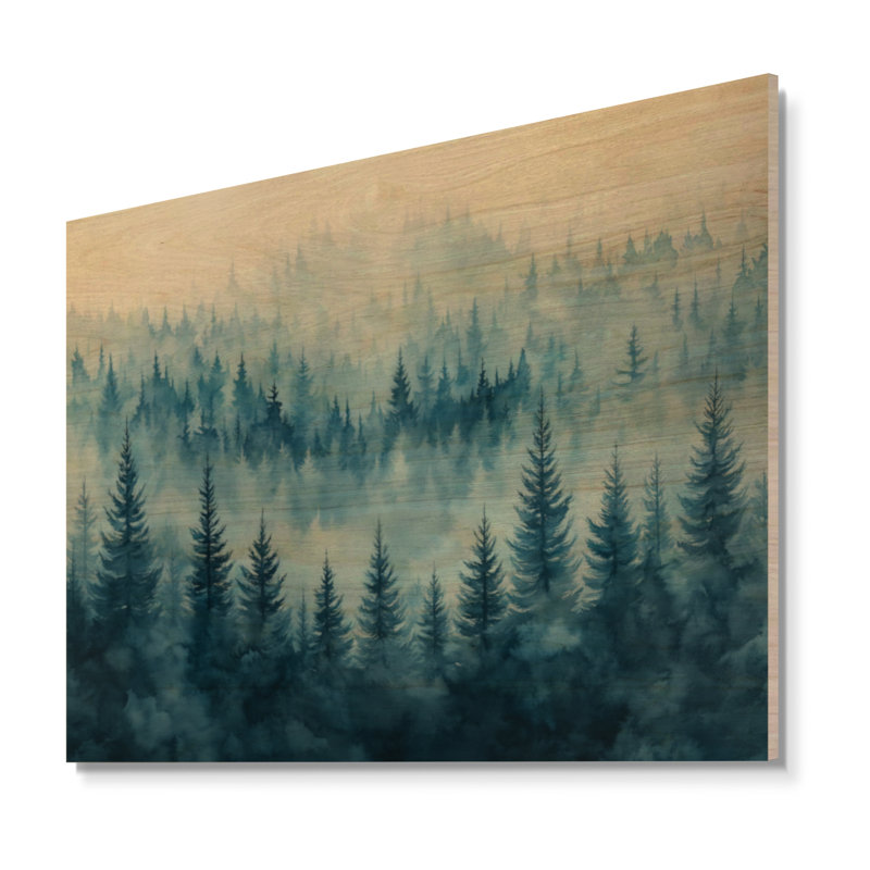Décoration murale en bois «Cool Mist Blue Forest II», H 18 po x l 24 po, Rectangle