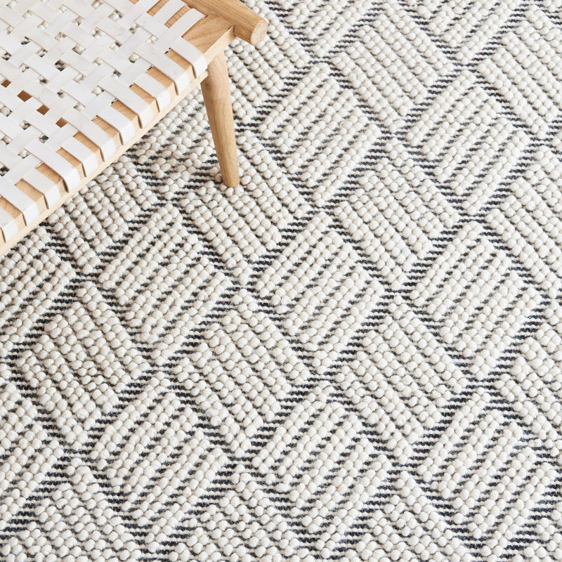 Altis Flat Weave Wool/Cotton Southwestern Rug in Black/Ivory, Rectangle 3' x 5'