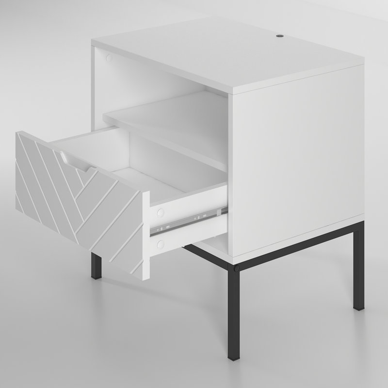 Ahola 134.62cm W Metal Bedside Table, White, Black