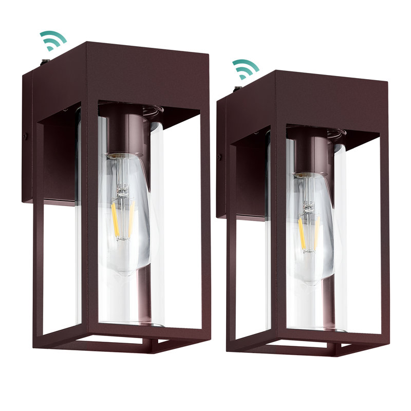 Modern Dusk to Dawn Sensor Outdoor Wall Light - Waterproof Outdoor Sconce With Clear Glass , Crimson