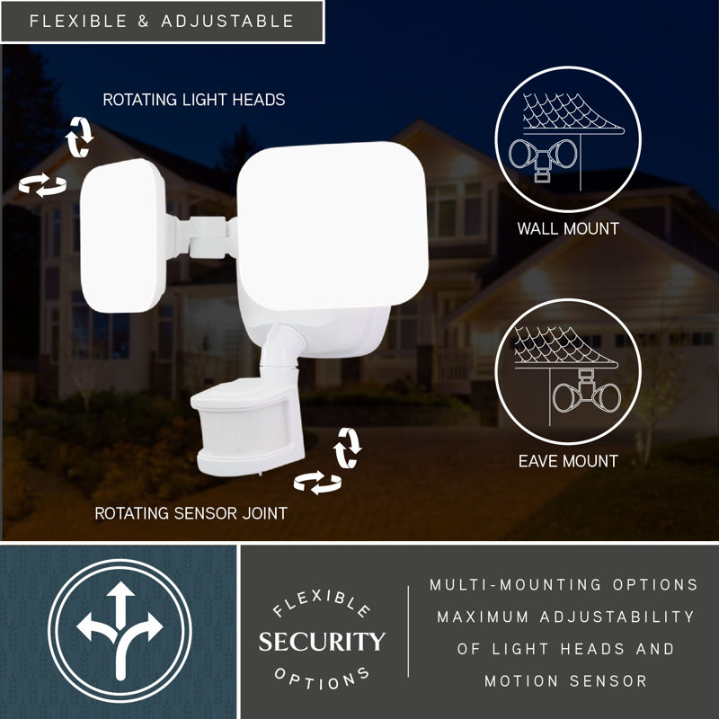 Kurtzig 2 - Head LED Hardwired Dusk to Dawn Outdoor Security Flood Light with Motion Sensor and Timer