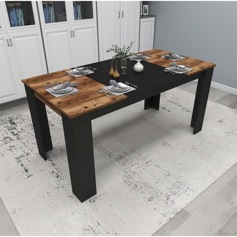 Elegant Dining Table, Light Walnut & Black, 30.2 x 63.0 x 31.5 inches | 100% Melamine Coated Particle Board, Thickness: 0.7 inches | Stylish & Durable Design, Perfect for Modern Dining Rooms & Gatherings