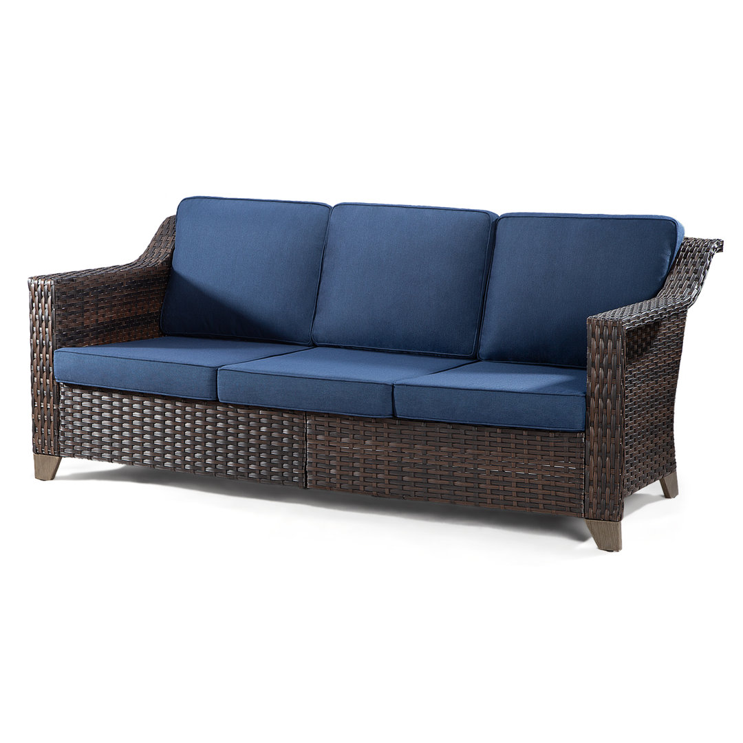 Rivendell 76.77" Wide Outdoor Wicker Patio Sofa with Cushions Wildon Home® Cushion 