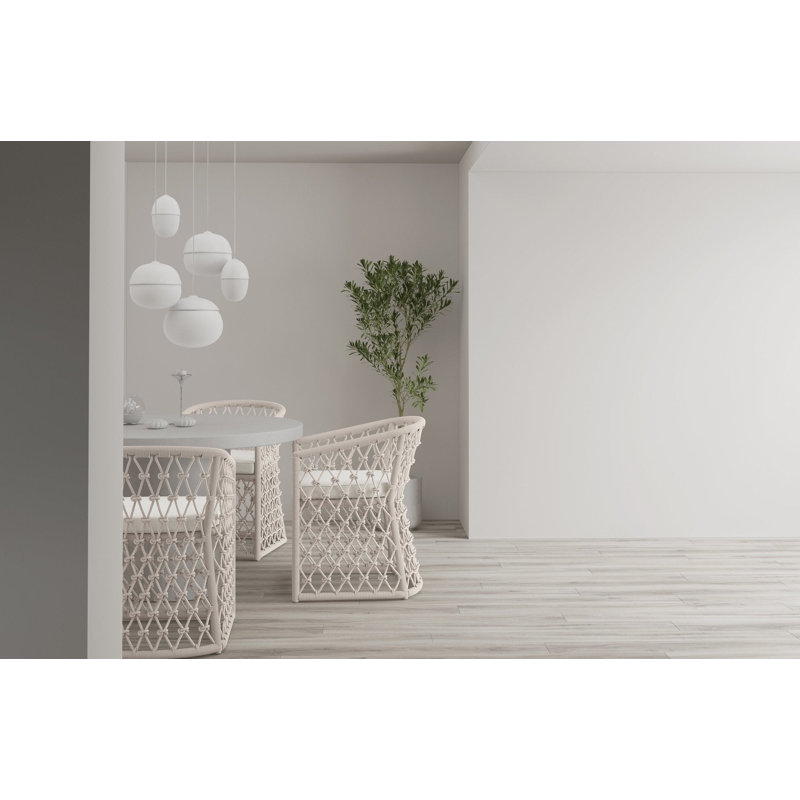 Amelia Patio Dining Armchair with Cushion, Matte White Frame/Sand Cushion
