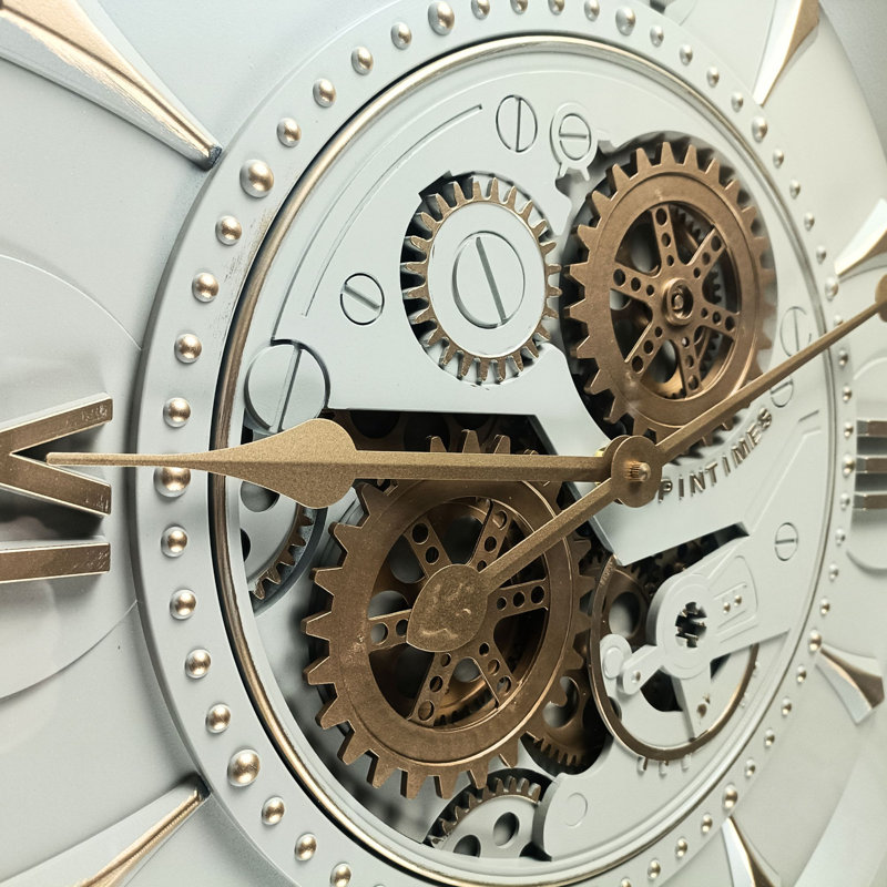 Horloge murale avec engrenages en mouvement réel The Gear Gear IR-LI_ 24 po ronde «Limerick» laiton
