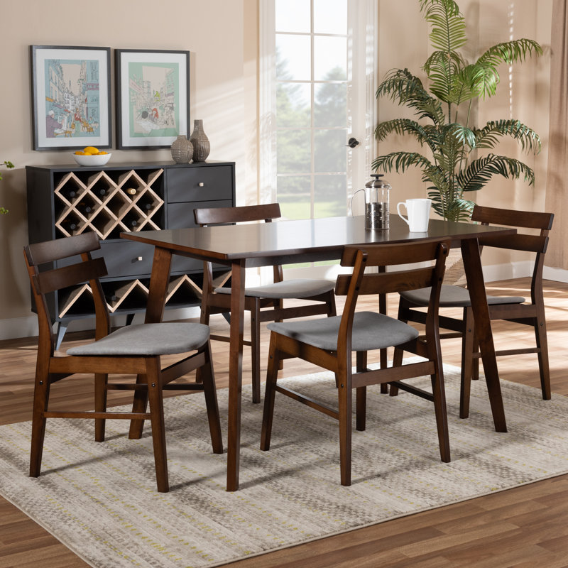 Ensemble de salle à manger 5 pièces Deerfin avec revêtement en tissu gris clair, H 30,1 po x l 17,9 po x P 21,1 po, Fumée