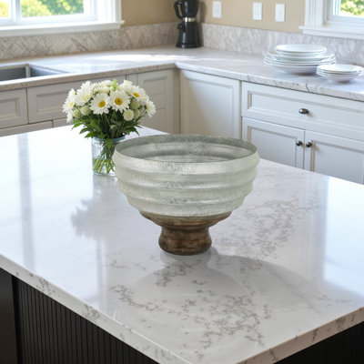 Bol décoratif décoratif sur piédestal en verre sur pied pour décoration de table - Bol minimaliste moderne avec silhouette sculpturale pour la maison - Champagne argenté