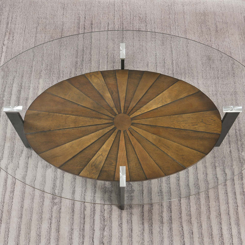Table basse avec plateau de rangement ovale en bois et métal de style industriel Wexford, chêne rustique et noir