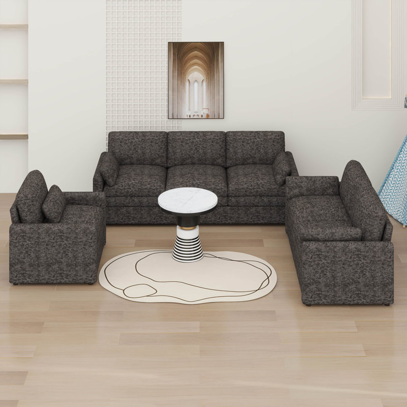 Ensemble de canapés confortables surdimensionnés 3 pièces avec double coussin moelleux et coussins rembourrés confortables