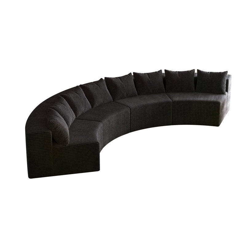 Corduroy Curved Boneless Sectional Sofa With 8 Pillows,Curved Symmetrical Modular Semi Circular Sofa Sectional For Bedroom, Living Room, Office For Leisure Or Nap, Reading Room, And Lobby(Four Modules)