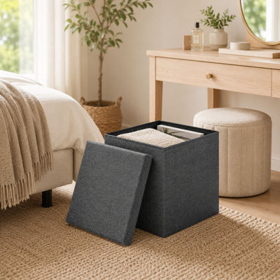 Folding Storage Ottoman, Removable Tray Top