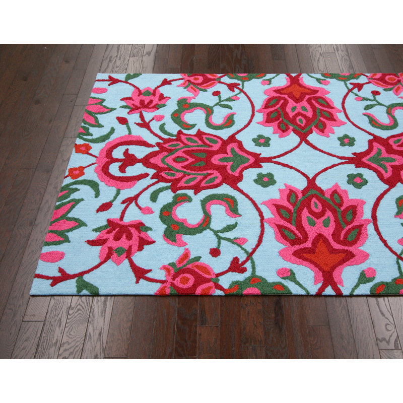 Tapis bleu ciel et rouge Baltique, 7 pi 6 po x 9 pi 6 po