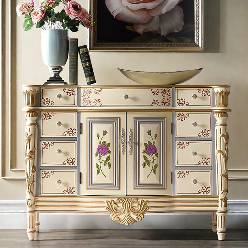 European Hand-Painted Accent Cabinet Sideboard