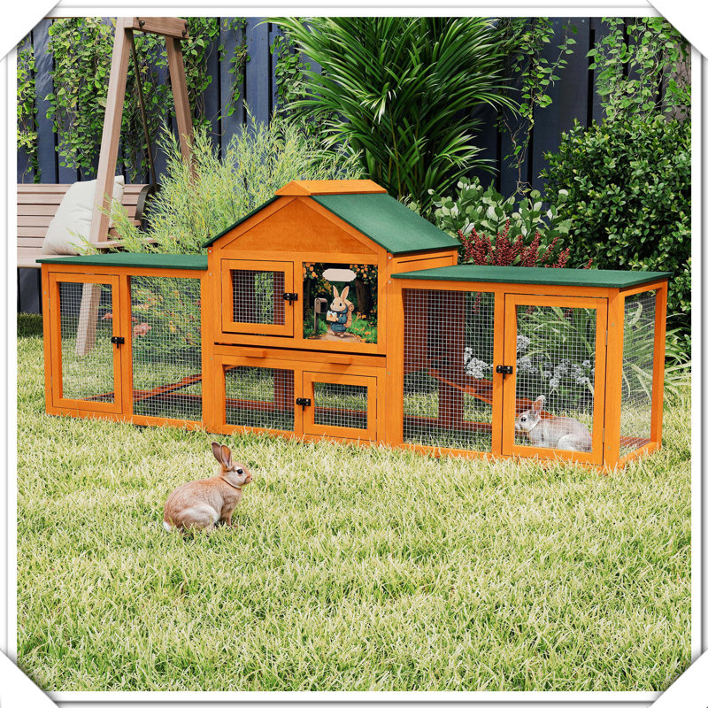 Grand refuge pour lapins 2 aires de jeu Poignées Rampes Plateau amovible Toit imperméable