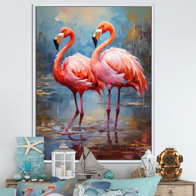 Flamingo Beach Couple II - Coastal Tropical Wall Art