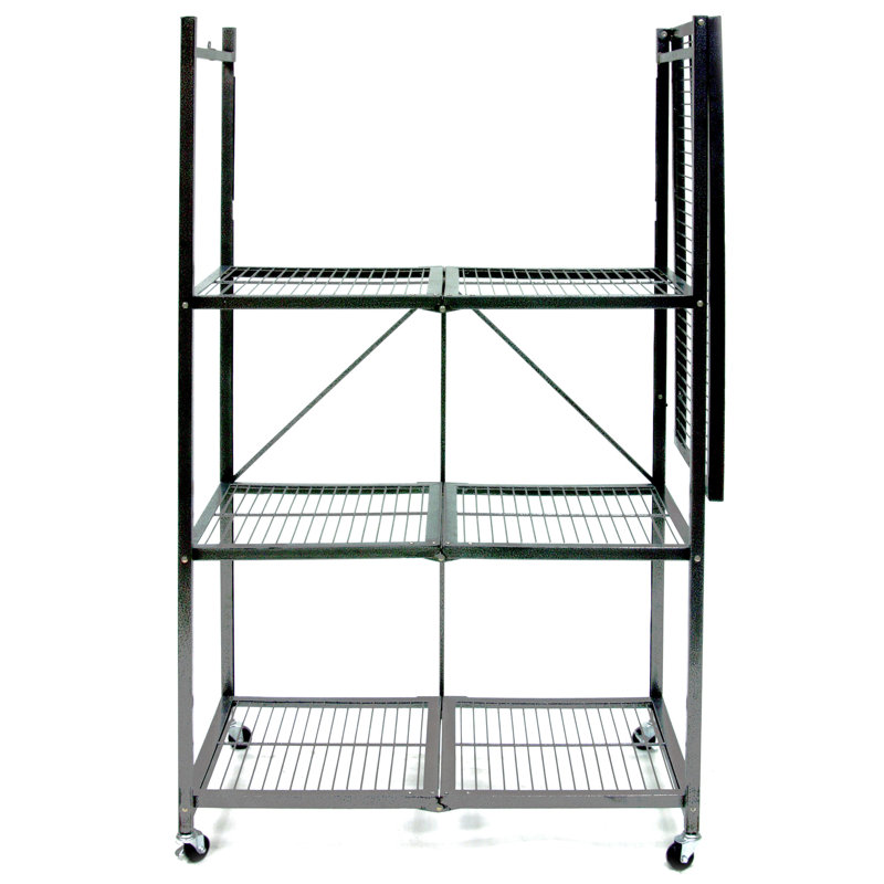 Pewter 4-Tier Foldable Wire Storage Rack with Wheels