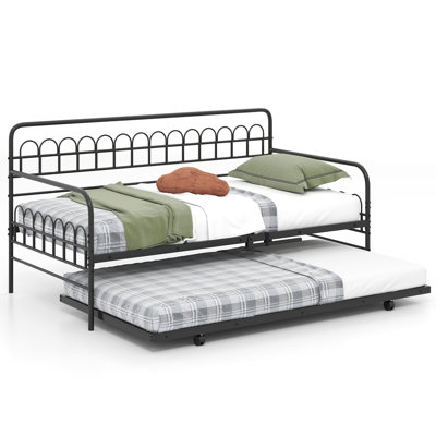 Twin Daybed With Trundle Curved Backrest & Armrests Heavy-duty Metal Slats by Ebern Designs