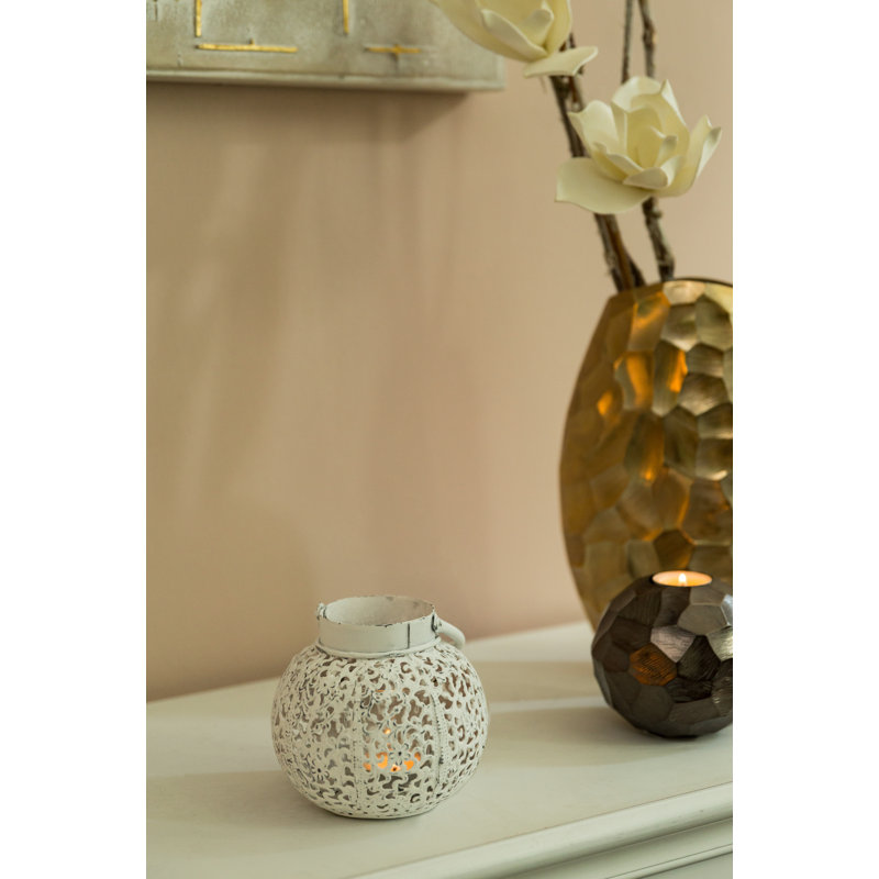 Metal Tealight Holder, White, 12 cm H x 15 cm W x 15 cm D