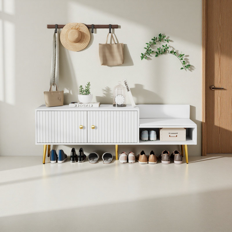 Banc de rangement pour chaussures moderne avec rangement caché et coussins rembourrés pour le chevet
